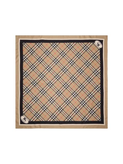 Beige Check Silk Scarf