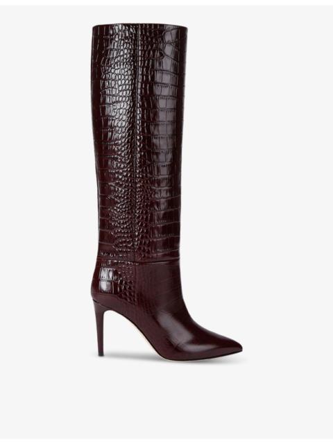 Croc-embossed leather high-leg boots
