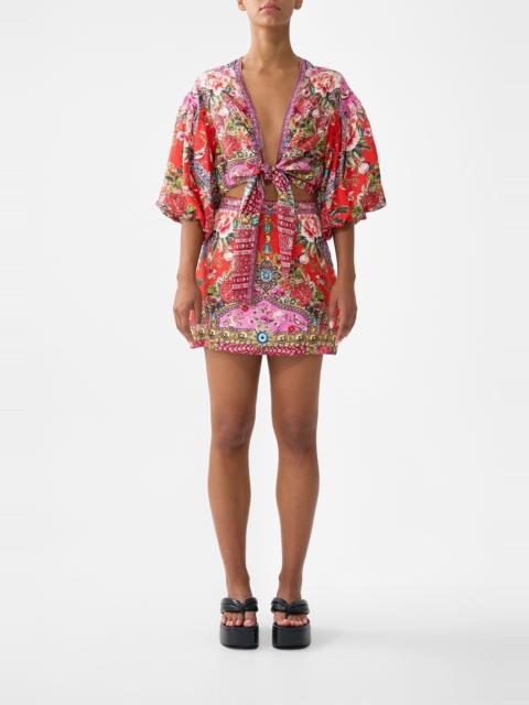 TIE FRONT PUFF SLEEVE TOP