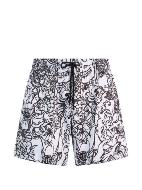 elastic-waist swim shorts