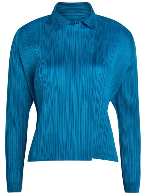 Pleats Please Issey Miyake Pleated Double-breasted Woven Shirt