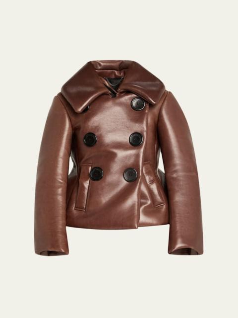 Shrunken Leather Double-Breasted Jacket