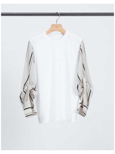 Long Sleeve Tee with Stripe Shirting Sleeves