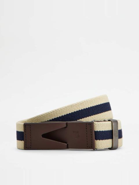 BELT IN CANVAS AND LEATHER - BEIGE, BLUE, BROWN