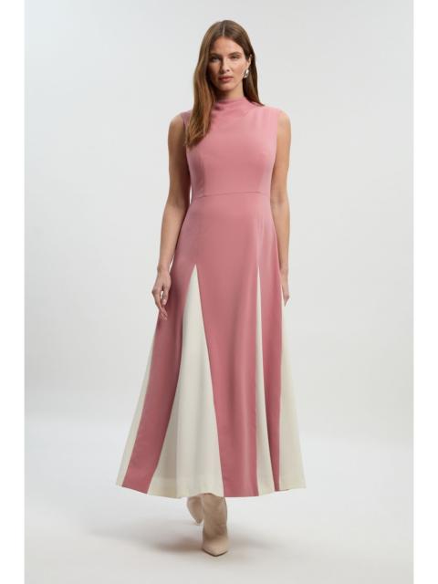 Compact Stretch Tailored Colour Block Full Skirted Midi Dress