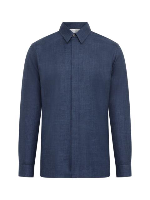 Nicolas Shirt in Denim Virgin Wool Silk with Linen
