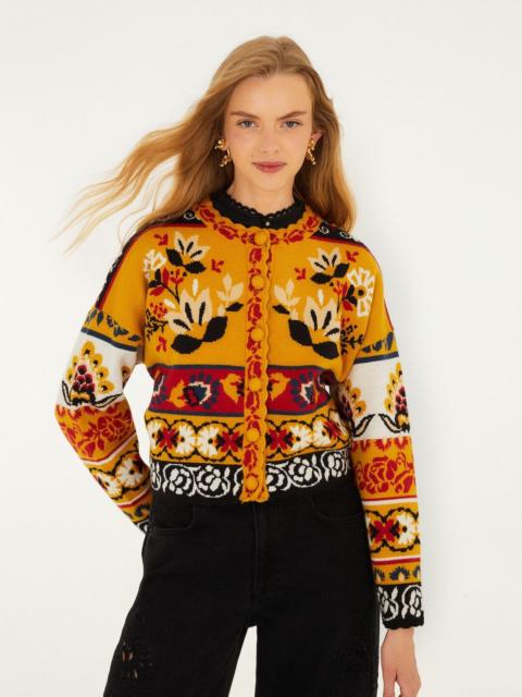 Multicolor Folk Stitched Knit Cardigan