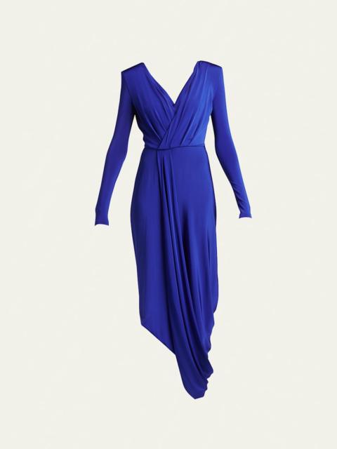 V-Neck Draped Jersey Maxi Dress