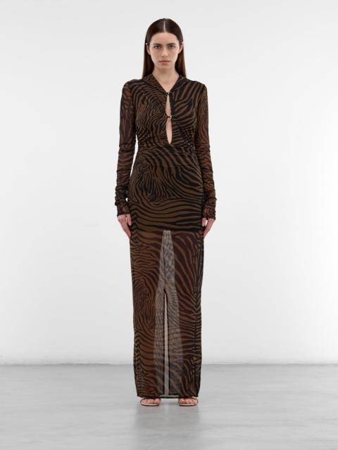 Zebra Stripe Hooded Maxi Dress