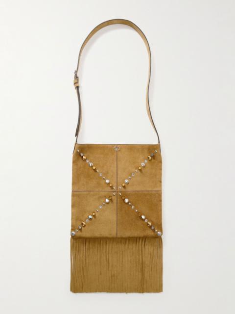 Fringed Studded Suede Shoulder Bag Brown