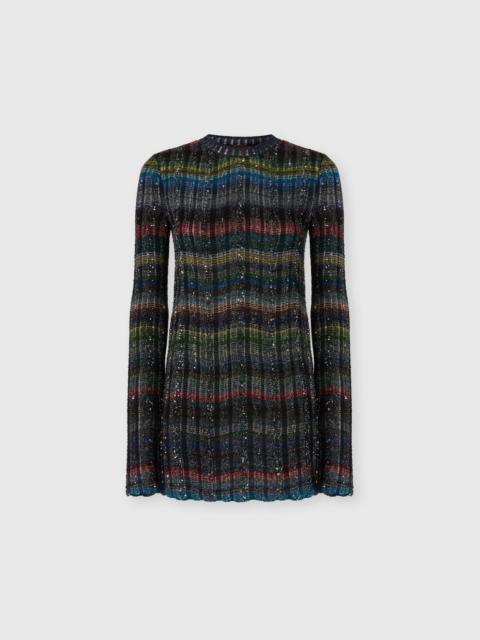 Crew neck sweater with wave pattern