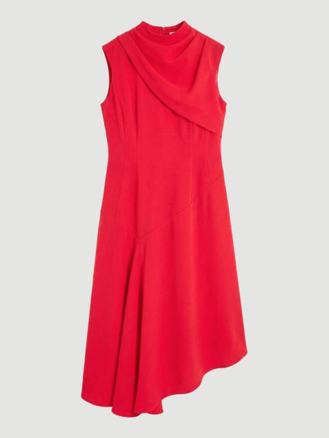 Plus Size Tailored Crepe Cape Asymmetric Cape Neck Detail Midi Dress