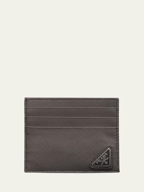 Men's Saffiano Leather Logo Card Case