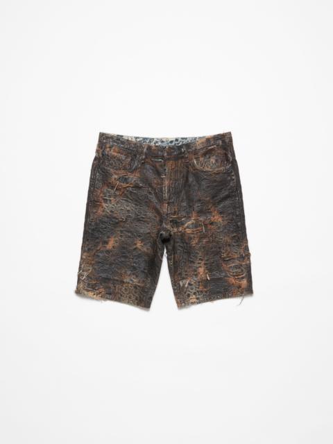 Denim monogram shorts - loose fit - Brown
