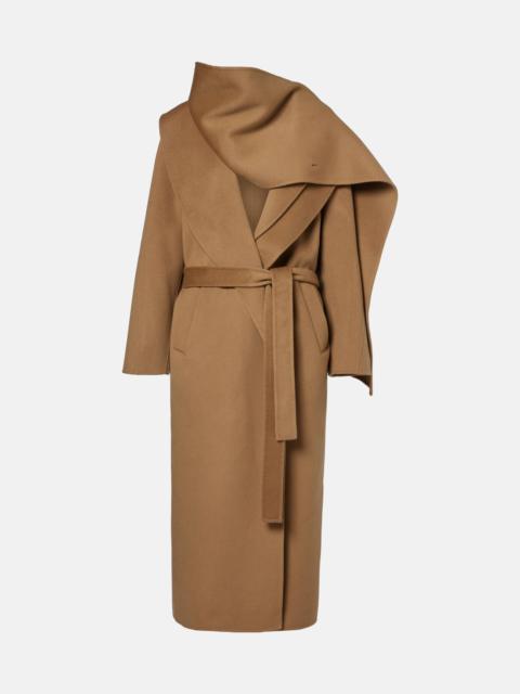 Scarf-detail wool and cashmere wrap coat