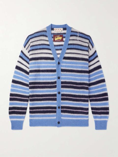 Logo-Embroidered Striped Mohair-Blend Cardigan