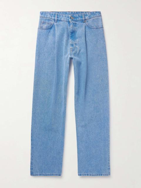 Wide-Leg Pleated Jeans