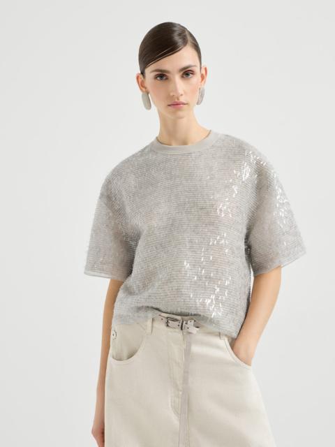 Dazzling cascade embroidery T-shirt in crispy silk