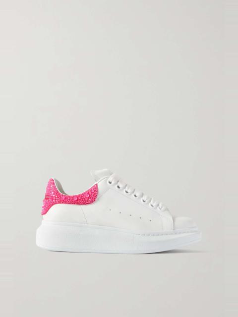 Crystal-embellished leather exaggerated-sole sneakers