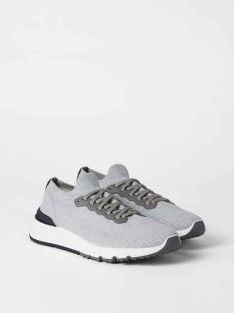 Cotton knit and semi-polished calfskin runners