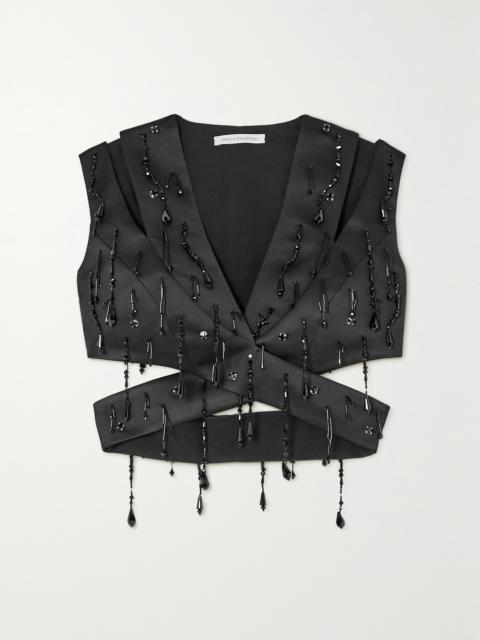 Tara Cropped Bead-embellished Cutout Duchesse-satin Top