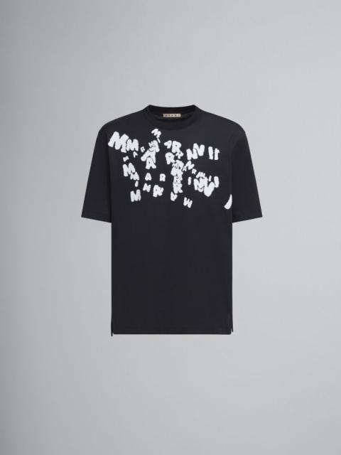 BLACK JERSEY COTTON T-SHIRT WITH MARNI CAOS LOGO