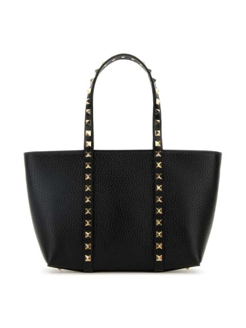 Black Leather Medium Rockstud Handbag