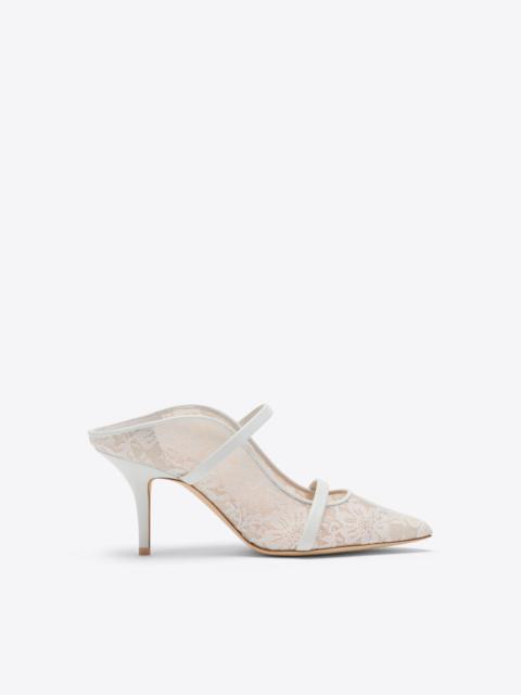 Maureen 70 White Lace Heeled Mules