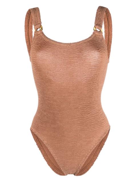 Domino scoop-neck crinkled swimsuit