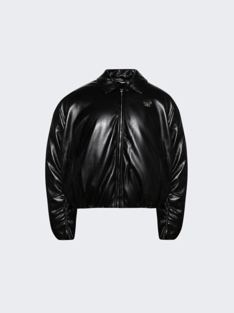 Faux Leather Puffer Bomber Jacket Black
