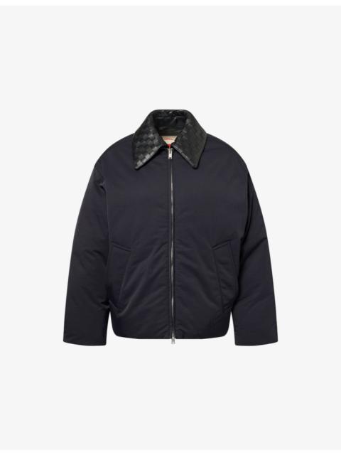Intrecciato-Collar Woven Puffer Jacket