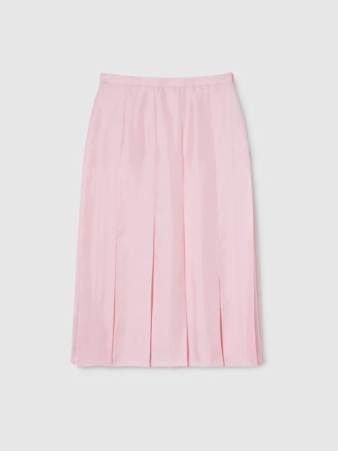 Silk twill pleated midi skirt