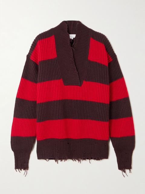 Oversized striped wool-blend sweater Red