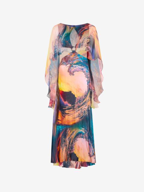 Itaca Print Long Dress with Cape