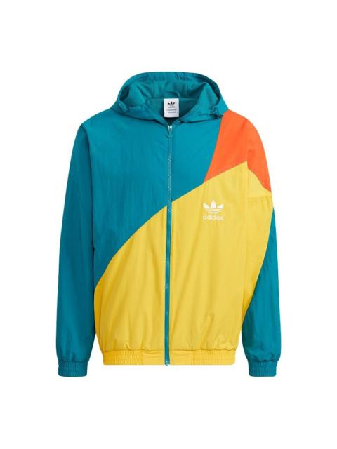 adidas originals Ts Wb Logo Printing Colorblock hooded track Jacket Green H46705