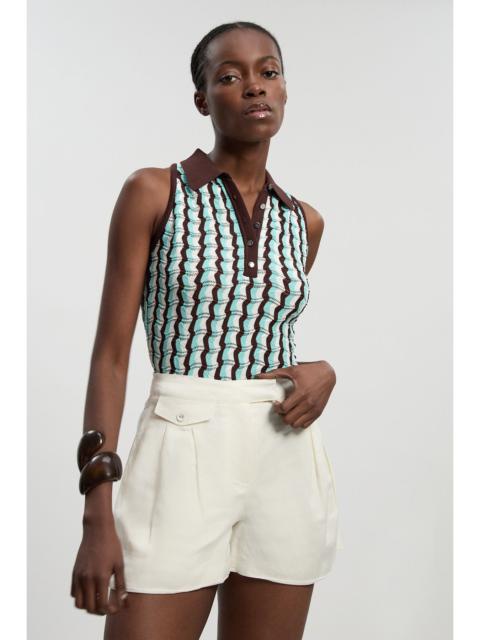 Knit Contrast Collar Pointelle Sleeveless Midi Top