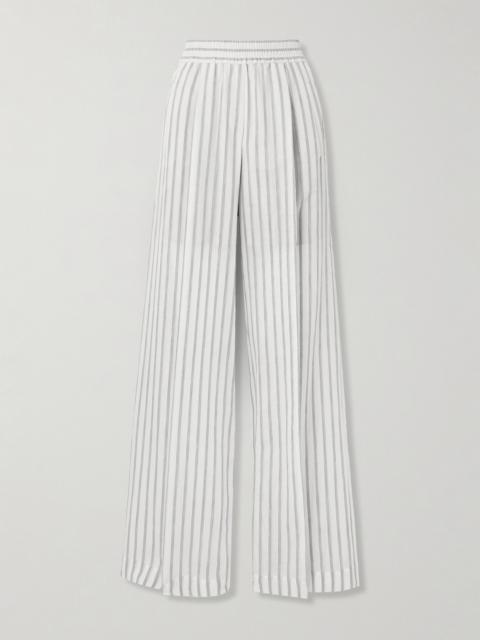 Pleated Striped Cotton And Silk-blend Wide-leg Pants