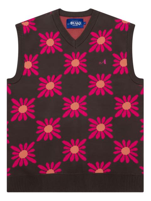 floral-pattern V-neck vest