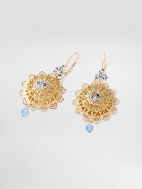 Filigree Earrings 18-carat yellow gold and aquamarines
