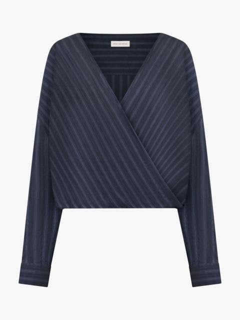 CAMIEL STRIPE L/S WRAP BLOUSE | NAVY