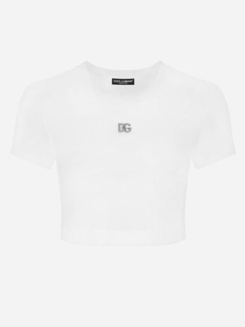 Cropped jersey T-shirt with DG logo