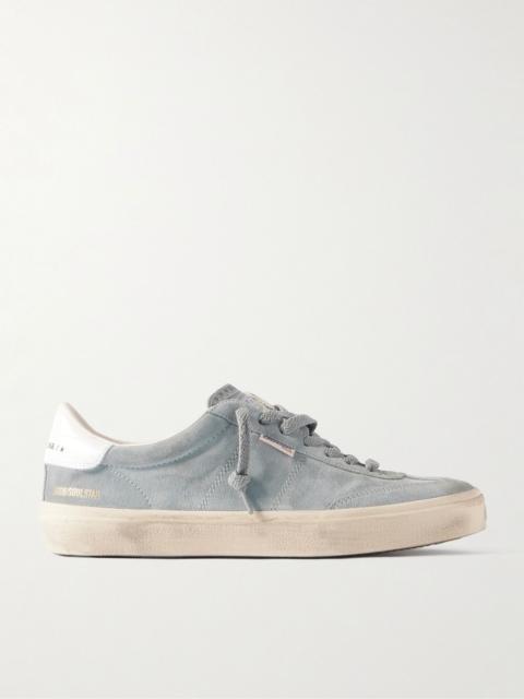 Soul-Star Distressed Leather-Trimmed Suede Sneakers Gray