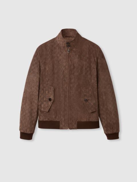 Embossed GG suede bomber jacket
