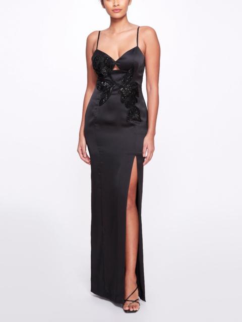 BEADED CHARMEUSE COLUMN GOWN