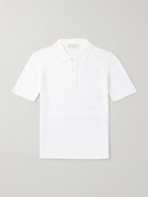 Slim-Fit Striped Pointelle-Knit Polo Shirt
