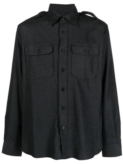 pointed-collar button-up cotton blend shirt