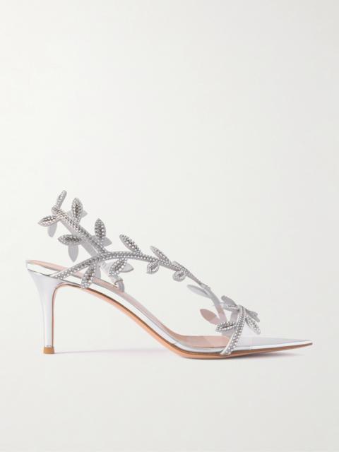 Flavia 70 Crystal-embellished Metallic Leather And Pvc Slingback Sandals