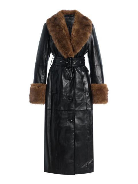 Estella Faux Shearling-Trimmed Vegan Leather Coat black