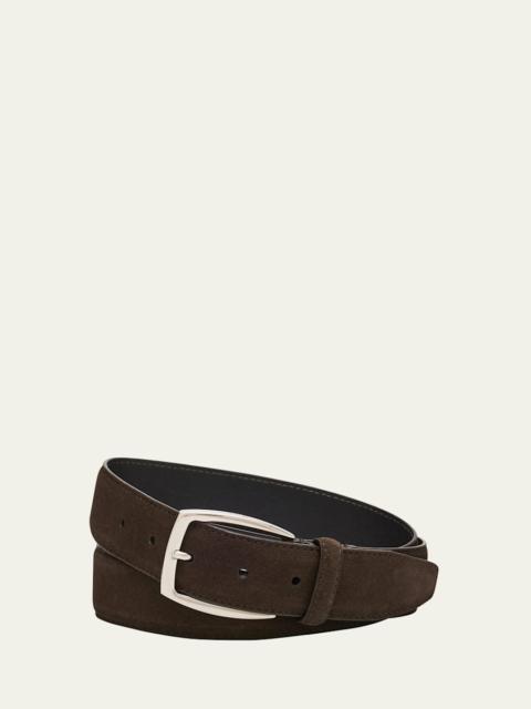 Men's Square-Buckle Suede Belt