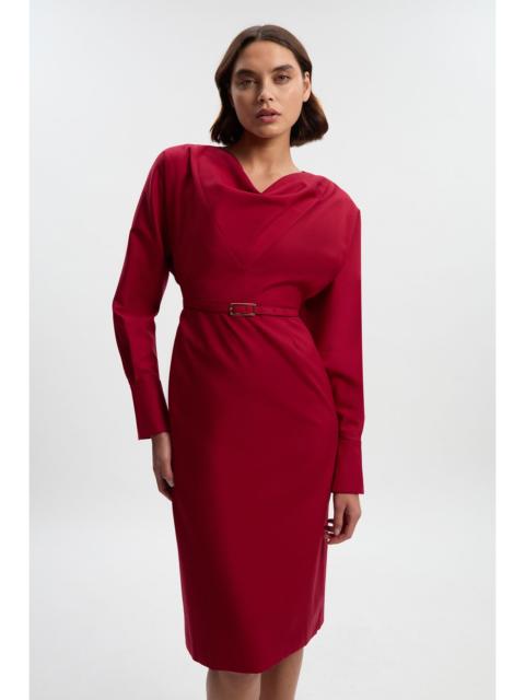 Polished Cowl Neck Tailored Pencil Midi Dress